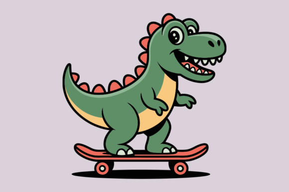 Cartoon Dinosaur Riding a Skateboard: A Playful Design Asset