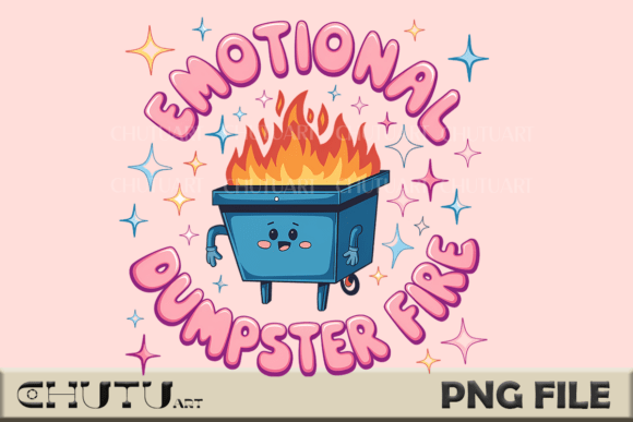 Emotional Dumpster Fire PNG: Cute Kawaii Design for Relatable Chaos