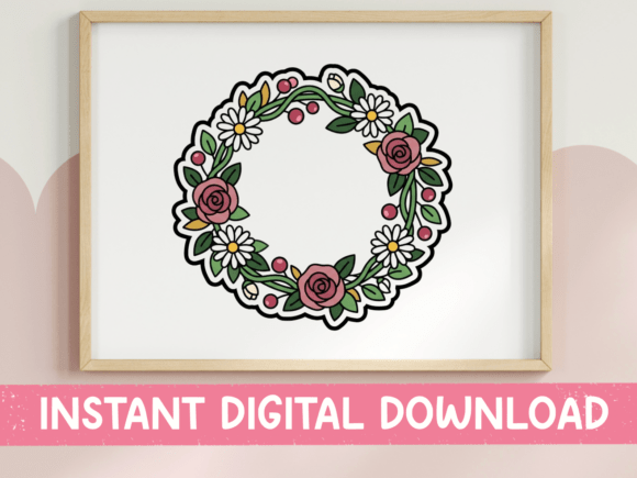 Floral Wreath Roses and Daisies Sticker: A Designer's Go-To Asset